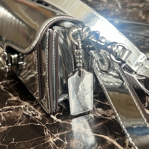 Coach Tabby Shoulder Bag 20 In Metallic silver NWT with crossbody strap - Picture 13 of 17